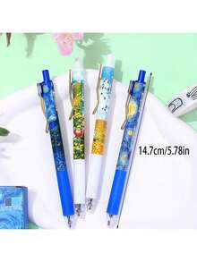 4pcs/Box Oil Painting Design Retractable Ballpoint Pens, Lightweight And Portable, Suitable For Students And Office Use Back To School - Multicolor - View 3