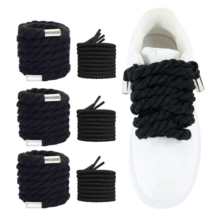 3 Pairs Colorful Hemp Shoelaces With Metal Tips 10mm+5mm, Suitable For Daily Replacement, DIY Decoration, Multiple Colors Available