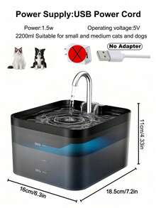 2.2L Large Capacity Cat Water Fountain, Smart Pet Water Dispenser, Ultra Quiet, Easy To Clean, Also Suitable For Dogs, With LED Light And Activated Carbon Filter, Two Water Flow Modes (Adapter Not Included) - 2.2L - View 11