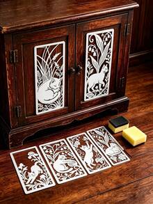 16pcs Rectangular Hollow Painting Stencils, Vintage Pastoral Style Cat, Flower, Grape, Lily Patterns Hand-Drawn Templates, Scrapbook Border, Bookmark, Wooden Cabinet Decoration Graffiti Stencils, Reusable Handmade Art Painting Tools - Multicolor - View 8
