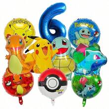 Vibrant Foil & Latex Balloon Set, Cute Cartoon Anime Style, Pocket Monster Character Print, Multi‑Color Number & Round Shape, Decor Kit For Kids Themed Birthday Party Supplies - View 9