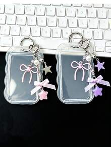 Wavy Ruffled Transparent Acrylic Photocard Holder, Shiny Rhinestone Lanyard, Y2K Style, Ins Sweet Pendant Exquisite Bow Heart Resin Pink Star Bag Charm, Photocard Accessories, ID Badge Neck Strap, DIY Card Storage Case, Fits Idol Photos, Custom Printed Cards, School ID, Access Cards, ID Cards, Work Pass And Subway Cards, Student, Fan Gift, Keychain, Backpack Charm, Back To School Essential (Cardstock Not Included) - Multicolor - View 8