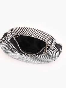 Dedoo Women's Evening Clutch, Round Bohemian Style Ring Handle Bag, Full Rhinestone Solid Color Pattern, Zipper Closure, Suitable For Cocktail Parties, Balls, Parties, Weddings - Silver - View 5