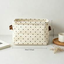 Linen Lovely Fresh Waterproof Fabric Finishing Debris Snacks Storage Basket 20*16*13.5CM - Polka Dot - View 2