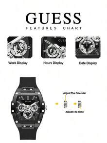 GUESS Men's Matte Black Barrel-Shaped Multifunction Quartz Watch, Black Soft Silicone Strap, GW0203G3 - one-size - View 7