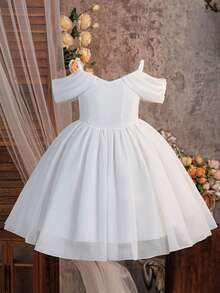Tween Girls Fashionable Off-Shoulder Evening Gown For Baptism, Bridesmaid, Wedding, Prom, Elegant Princess Birthday Party, Graduation Ceremony, Performance - White - View 6