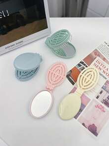 1pc Portable Folding Massage Comb With Mirror, Fine Tooth Comb, Pocket Folding Hairbrush, Multi-Function Hairbrush Mirror Set, Travel Essential, Convenient Storage, Suitable For Outdoor Activities, Office, School, Christmas Party Gift - Multicolor - View 9