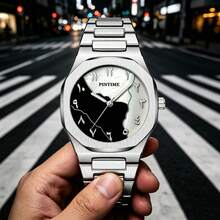 1件 PINTIME 盒裝極簡超薄男士石英手錶，阿拉伯數字日曆錶，矽膠錶帶休閒腕錶，節日禮物 - 均碼 - 查看 8