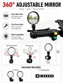 3-Piece Bicycle Handlebar Accessories, 360° Rotating Rearview Mirror, 360° Rotating Bicycle Rearview Mirror & Double Hook Set, Adjustable Handlebar Rearview Mirror With Storage Hook, Suitable For Bicycle, Electric Bicycle, Scooter, Cycling And Outdoor Accessories - Multicolor - View 3