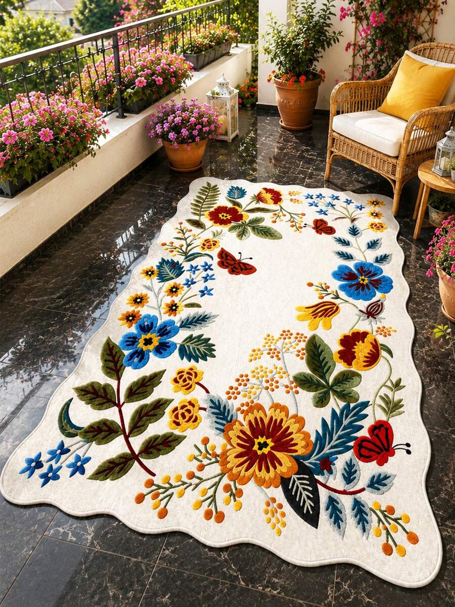 Chilai Home Flower Printed Area Rug,  Kitchen Runner Rug, Washable Floor Mat For Home Decor, Livingroom Rug, Non-Slip Kitchen Runner Rug, Made In Turkiye - Multicolor - View 1