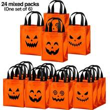 24pcs Halloween Orange Tote Bags 20x25cm Pumpkin & Ghost Face Mixed Design Day Of The Dead Holiday Party Candy Gift Packaging - Orange - View 8