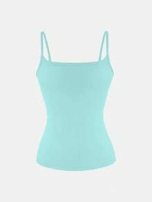 XLLAIS Sexy Backless Women Camisole, Elastic Casual Spaghetti Strap Tank Top Summer, Y2K Aesthetic - Mint Blue - View 5