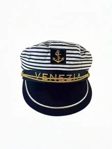 Blue Stripe Navy Cap, Summer Seaside Vacation Style, Large Brimmed Hat For Women, Sun Protection, Sunshade, Sailor's Cap. - Multicolor - View 12