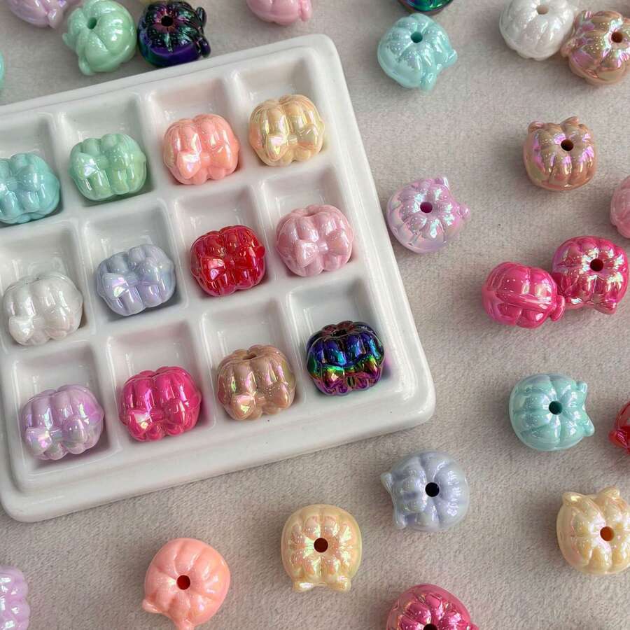 20 hạt bí ngô acrylic xuyên lỗ màu ngọc trai đa sắc óng ánh, hạt hình bí ngô dùng làm vòng tay, kẹp tóc, hoa tai và phụ kiện thủ công DIY - Nhiều màu - Xem 1