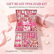 534pcs/121pcs Pink Full Set Hair Accessories, Bow Hair Clips, Flower Hair Clips, Elastic Hair Bands, Multiple Decorative Hair Accessories, Suitable For Women's Daily Wear - Multicolor - View 4
