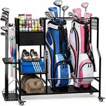 Garage Sports Equipment Organizer Golf Bag Storage Rack Heavy Duty Ball Storage Stand With Baskets Hooks Indoor Outdoor Basketball Storage Bin Toy Gear Rack Black - Pro(Medium) - View 6