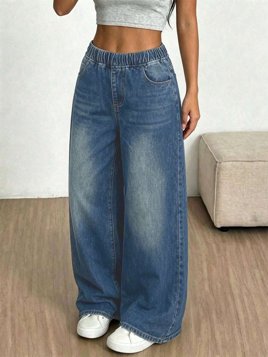 Girls Casual Straight Leg Denim Jeans With Pockets, Everyday Wear - Blue - View 1