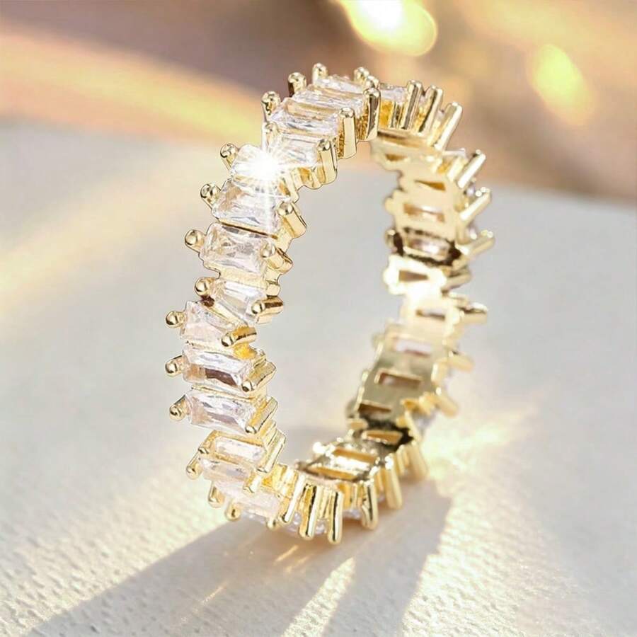 1pc Geometric Asymmetric Design Cubic Zirconia Inlaid Women's Ring Casual Gift - Multicolor - View 1