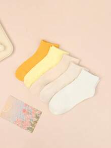 1/3/5/10 Pairs Women Solid Color Roll Top Ankle Socks, Soft Breathable Cotton Casual Low Cut Socks, Multicolor Daily Wear Comfort Short Socks - Multicolor - View 8