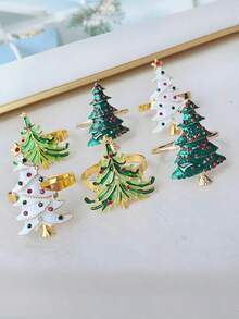 12/6/3/1pc Festive Xmas Tree Shaped Napkin Ring Set,Metal Napkin Holder,Elegant Christmas Table Accessory,Perfect For Home Kitchen,Celebration,Holiday Feast,Wedding Banquet,Dinner Table Decor For Holiday Party Supplies - Multicolor - View 9