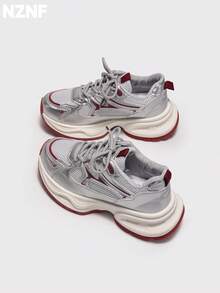 NZNF Best-Selling Versatile Chunky Sneakers For Women, Autumn 2025 New White Platform Retro Thick Sole Low-Top Athletic Shoes - Red - View 6