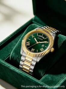 GUESS Men's Two-Tone Stainless Steel Quartz Watch Green Radial Dial Date Display Wristwatch GW0265G8 - one-size - View 2