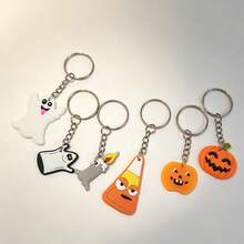 24/36/48pcs Random Assorted Halloween Keychains 2D Flat PVC Soft Rubber Pumpkin Ghost Skull Pendant Party Favors Event Prizes - Multicolor - View 8