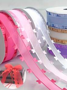 20mm High Quality Heart-Shaped Tulle Ribbon, Mixed Colors, Polyester Material, Suitable For Bows, Hair Accessories, Floral Arrangements And Gift Wrapping, Perfect For Christmas, Wedding, Thanksgiving And Valentine's Day Decorations - Double-sided Heart - View 2