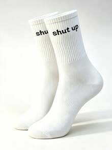 1/3/5 Pairs Of Men's Black-And-White English Slogans Socks Personalized Letters Sports Leisure Socks Suitable For Daily Wear. - Black and White - View 8