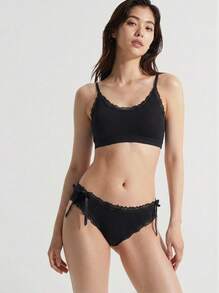 Mystèrelle 3PCS Women's Coquette Satin Panties, Lace Trim & Side Tie Bows, Sexy Silky Low-Rise Briefs, Cute Ruffled Underwear Essentials - Multicolor - View 3