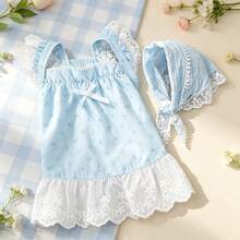 Pet Princess Dress 2 Pieces Set: Fresh Light Blue Mini Floral Dress With Delicate Lace Bow Headband, Suitable For Cats, Dogs And Small Breeds, Country Style Pet Birthday Party Outfit - Multicolor - View 10