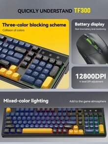T-WOLF Gaming Keyboard And Mouse Set Wireless Bluetooth Dual Mode Keyboard Mouse RGB Backlit Custom Gaming 104-Key Keyboard 6-Button Wireless Backlit Mouse - View 3