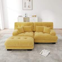 Sofa Yellow Made Of Chenille For Living Room - 黃色 2 人座 - 查看 3