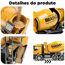 Caminhão Betoneira Brastoy Controle Remoto Tambor 360° Descarga Automática Luz e Som Realista Brinquedo Veículo de Obra - Amarelo - Visão 6