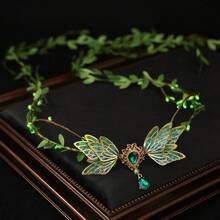 Green Rhinestone Elf Fairy Wing Headband Leaf Vine Bridal Hair Accessories Women Headbands For Wedding Bachelorette Party - Green - View 7