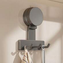 1pc 3-Hook Strong Suction Cup Hook, No-Drill Wall Storage Rack, Gun Gray Minimalist Hook, Suitable For Kitchen, Bathroom, Dorm, Door Back Clothing Hook, Towel / Apron Storage Hook - Gunmetal Gray - View 4