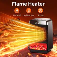 Hailicare Desktop Space Heater, PTC Ceramic Fast Heating, 2-Speed Fan, 4-Timer Settings, 2-Mode Ambient Light, Portable Fireplace Atmosphere Heater For RV, Home, Office, Christmas Gift - US A Type Plug(110-127V) - View 4