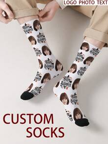 1 Pair Customizable Face Pattern Men's Mid-Calf Socks, Unisex Couple Socks For Men And Women, Can Print Any Face On Socks, Personalized Photo Socks, Fun Customized Image Mid-Calf Socks, Suitable For Valentine's Day, Birthday, Gift, Halloween And Other Occasions, Personalized Customization - Multicolor - View 6