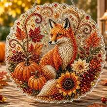 Autumn Pumpkin Squirrel Fox Sunflower Gemstone Mosaic Wall Hanging Decor, Seasonal Home Window Door Hanging Decoration, Thanksgiving Gift, This Item Is A Door Hanger Suncatcher Not Diamond Painting, Not Recommended For Those Who Want Diamond Painting - A - View 4