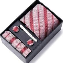 AlanKing Men's Striped Tie, Pocket Square, Cufflinks And Tie Clip 4-Piece Set Premium Gift Box, Suitable For Holiday Gifts, Business Work, Formal Weddings,Halloween - Color Mixing - View 12