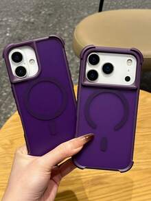 1pc Luxury Matte Transparent Four-Corner Skin-Friendly Magnetic Phone Case, Compatible With IPhone 18 Pro Max 17 Pro Max AIR 16 15 14 13 12 11 Pro Max Plus, Soft Silicone Back Cover - Purple - View 3