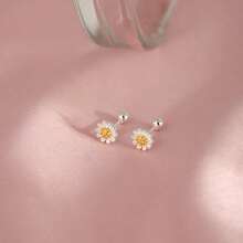 1 Pair, Delicate And Versatile Daisy Earrings, Small And Fresh Design Flower Earrings, Suitable For Daily Commuting Wear - Multicolor - View 7