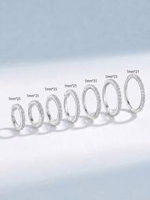 EleRunis 1PC 925 Sterling Silver Classic Moissanite Diamond 6-12mm Rook Huggie Earrings Conch Seamless Clicker Labret Cartilage Nose Piercing Ring For Daily - Silver - View 7