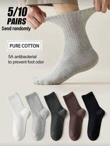 5/10 Pairs Men's Pure Cotton Mid-Calf Socks, High Elasticity, Antibacterial, Odor-Resistant - Multicolor - View 6