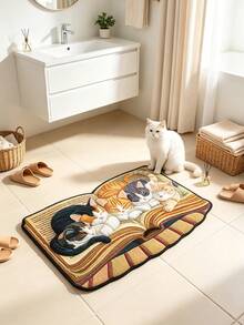1pc 5 Kittens Sleeping On Books Doormat, Small Rug, Welcome Mat, Carpet, Floor Mat, Outdoor Doormat, Kitchen Rug, Home Decor, Front Door Mat, Area Rug, Outdoor Mat, Home Decor, Area Carpet, Garden Rug, Washable Carpet - Multicolor - View 3
