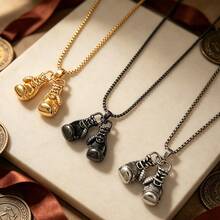 1pc New Fashion Stainless Steel Chain Personalized Boxing Gloves Pendant Necklace For Men, Suitable For Daily Wear - Antique Silver - View 4