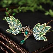 Green Rhinestone Elf Fairy Wing Headband Leaf Vine Bridal Hair Accessories Women Headbands For Wedding Bachelorette Party - Green - View 8
