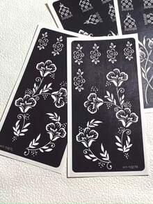 Reusable Self-Adhesive Nail Art Stencils - Floral Pattern Stencil Stickers, Perfect For DIY Body Painting, Parties And Events, Also Suitable For Handicrafts, Reusable, Mehndi Designs - Black - View 7