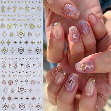 4pcs 3D Metal Moon Star Sun Nail Stickers, Bohemian Starry Sky Totem Nail Art, Gold Silver Blue Brown Hollow Starry Sky Nail Decoration, Self-Adhesive Waterproof Nail Stickers, Women's DIY Nail Salon Accessories - Multicolor - View 3