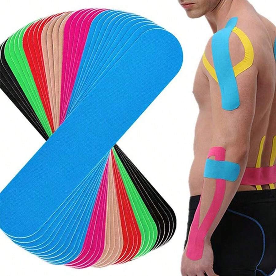 10/20/30/40pcs Pre-Cut Kinesiology Tape, Elastic Muscle Tape, Sports Bandage, Athletic Tape, Random Color, Back To School, Running, Gym, Christmas Gift - Multicolor - View 1